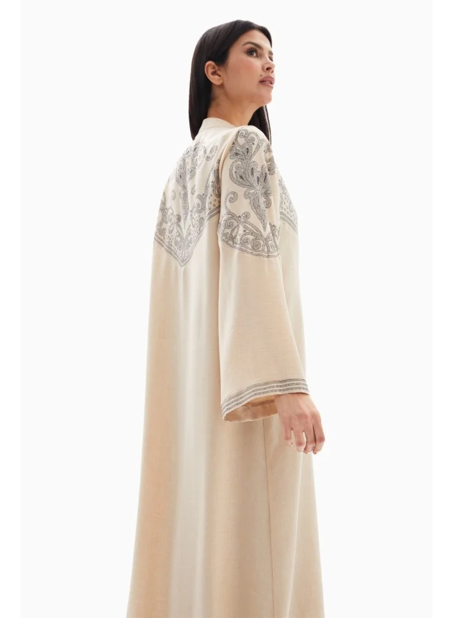 Wecre8 Beige Delicate Embroidered Abaya