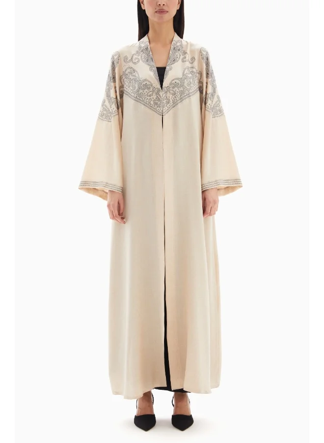 Wecre8 Beige Delicate Embroidered Abaya