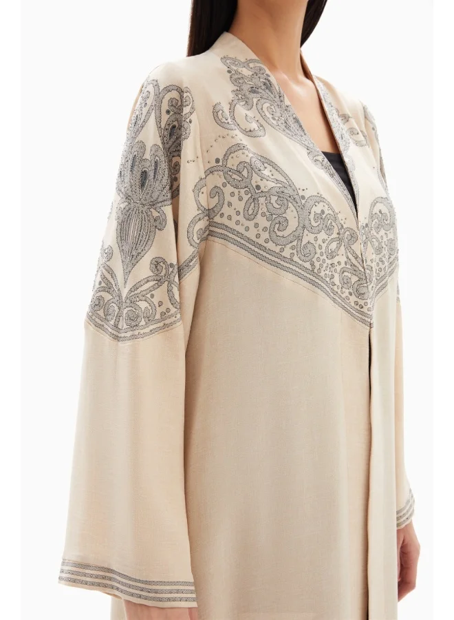 Wecre8 Beige Delicate Embroidered Abaya