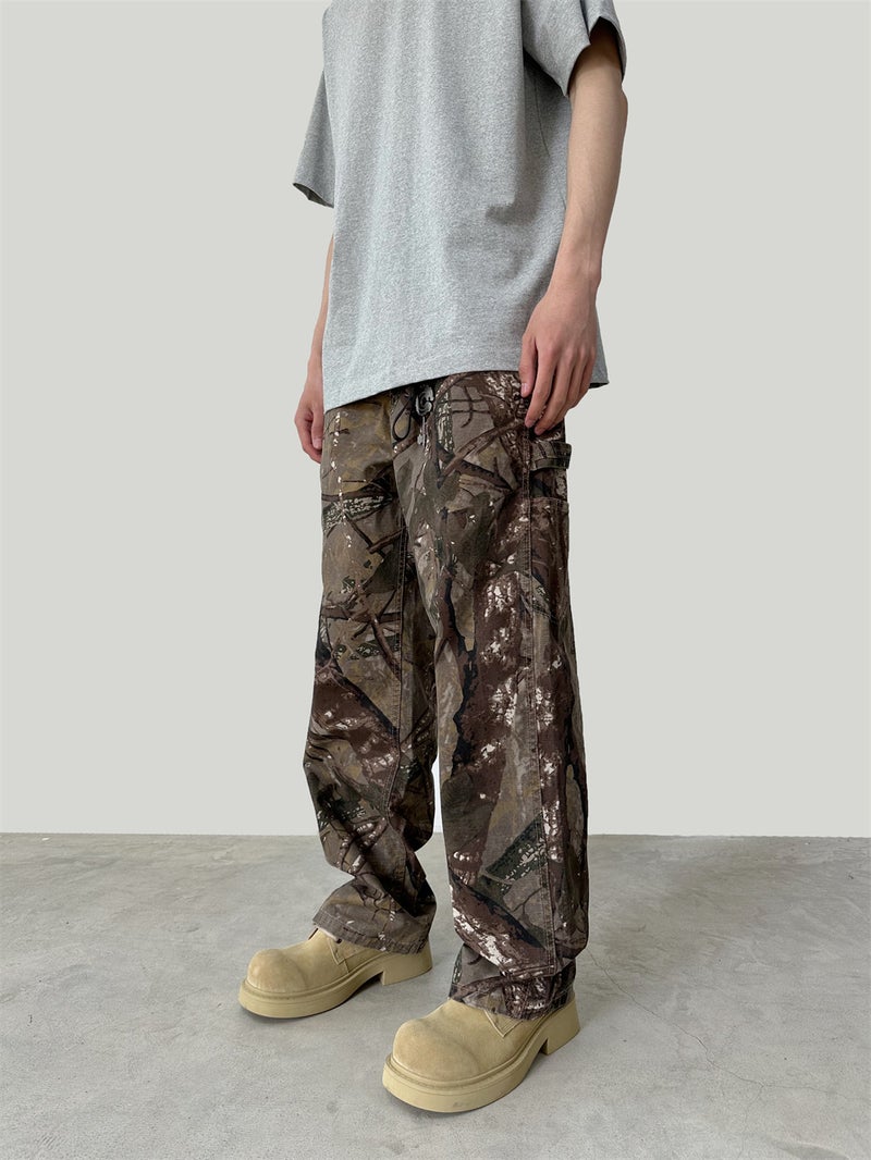 2024 Branch Camouflage Full Print Old Tooling Pants American Style Retro Loose Straight Casual Pants - Image 3