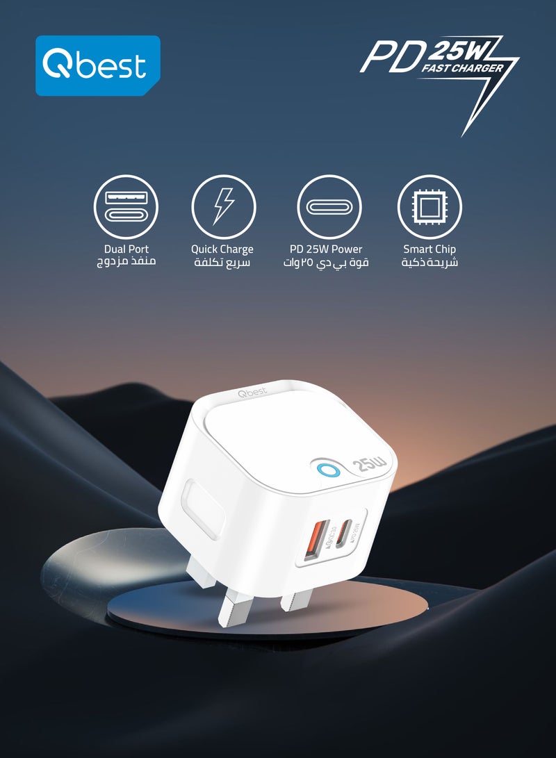 Qbest 25W Type-C PD & QC 3.0 USB Dual Port Fast Charger – Super Fast, Durable, and Safe Charging for iPhone, Samsung, and More - Image 2