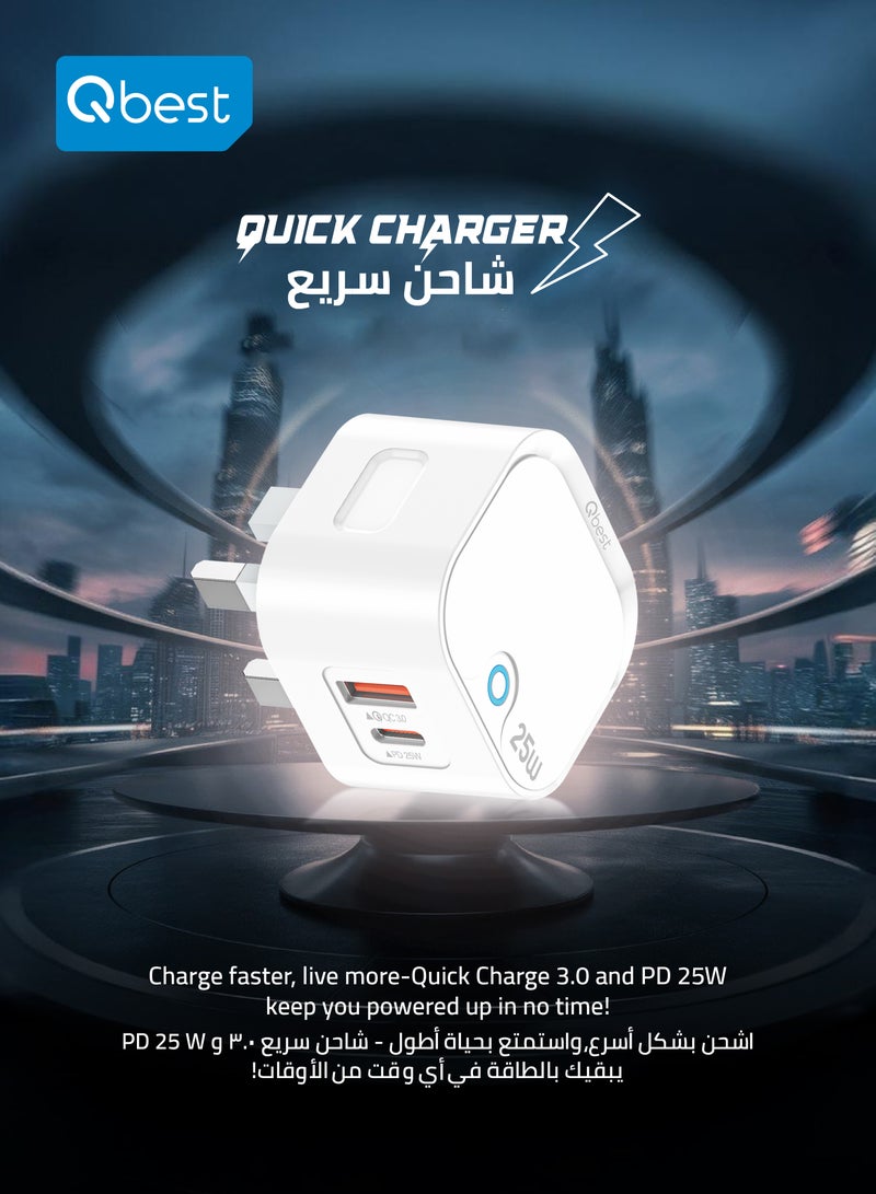 Qbest 25W Type-C PD & QC 3.0 USB Dual Port Fast Charger – Super Fast, Durable, and Safe Charging for iPhone, Samsung, and More - Image 4