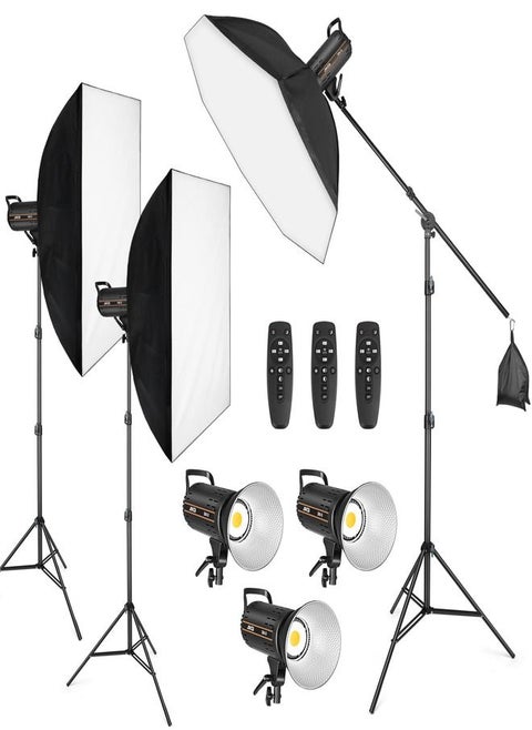 Padom 200W Video Light Kit, Continuous Lighting for Photography with Bowens Mount Softbox&Stand, Studio Light with APP for photography YouTube vedio and Film Recording Set of 3