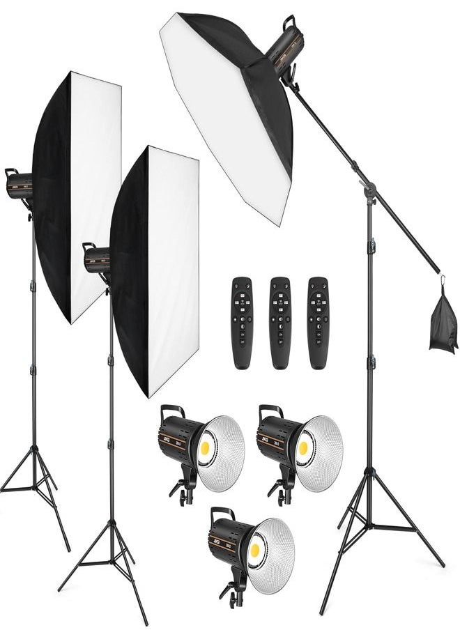 PADOM - Padom 200W Video Light Kit, Continuous Lighting for Photography with Bowens Mount Softbox&Stand, Studio Light with APP for photography YouTube vedio and Film Recording Set of 3 - Image 1
