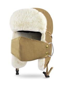 Winter Aviator Hat, Men Aviator Bomber Hat, Cold Weather Snow Gear Bomber Hat Warm Fur Hat with Face Cover and Ear Flaps for Men Women