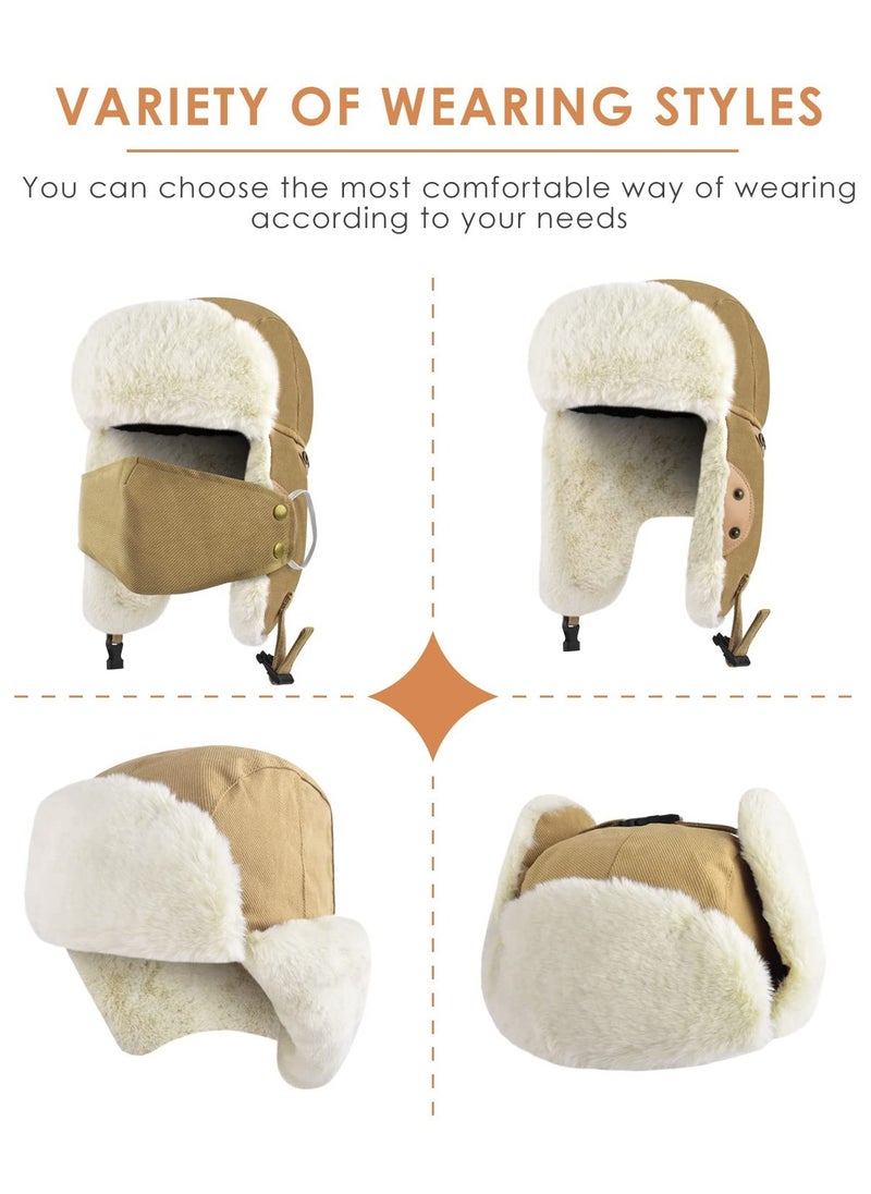 SYOSI - Winter Aviator Hat, Men Aviator Bomber Hat, Cold Weather Snow Gear Bomber Hat Warm Fur Hat with Face Cover and Ear Flaps for Men Women - Image 1