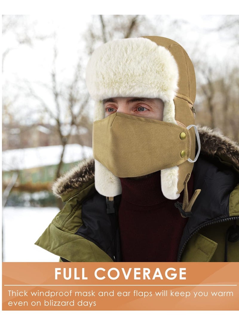 SYOSI - Winter Aviator Hat, Men Aviator Bomber Hat, Cold Weather Snow Gear Bomber Hat Warm Fur Hat with Face Cover and Ear Flaps for Men Women - Image 1