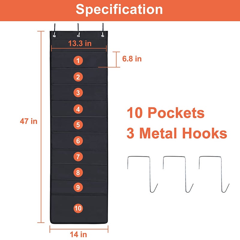 HAOHAN 10 Pockets Over Door Hanging Wall File Organizer, Oxford Cloth Storage Pocket Chart for Magazines, Pens, File Folders in Office and School - Image 2