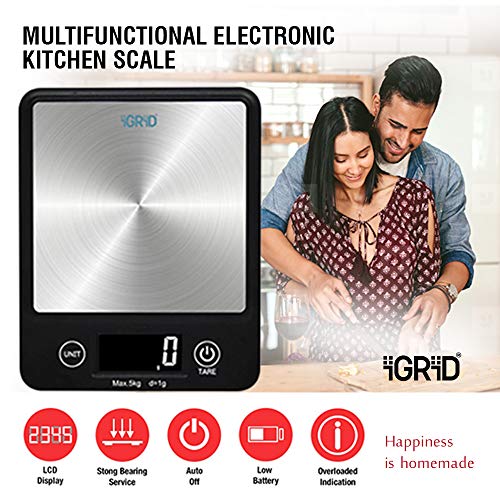 iGRiD Multipurpose Portable Kitchen Weighing Scale (Square) | Waterproof Food Scale with Touch Buttons, Tare Function, Accurate Measurement up to 5kg, Auto Shut-Off | Stainless Steel - Image 2
