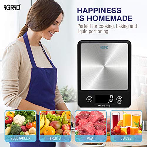 iGRiD Multipurpose Portable Kitchen Weighing Scale (Square) | Waterproof Food Scale with Touch Buttons, Tare Function, Accurate Measurement up to 5kg, Auto Shut-Off | Stainless Steel - Image 5
