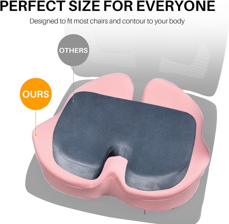 DAPOTUGI X Large Memory Foam Seat Cushion for Office Chair,for Back Support, Relief Sciatica & Tailbone Coccyx Pain Relief Cushion Pillow, for Long Sitting, for Car/Office Chair/Wheelchair (Pink) - Image 2