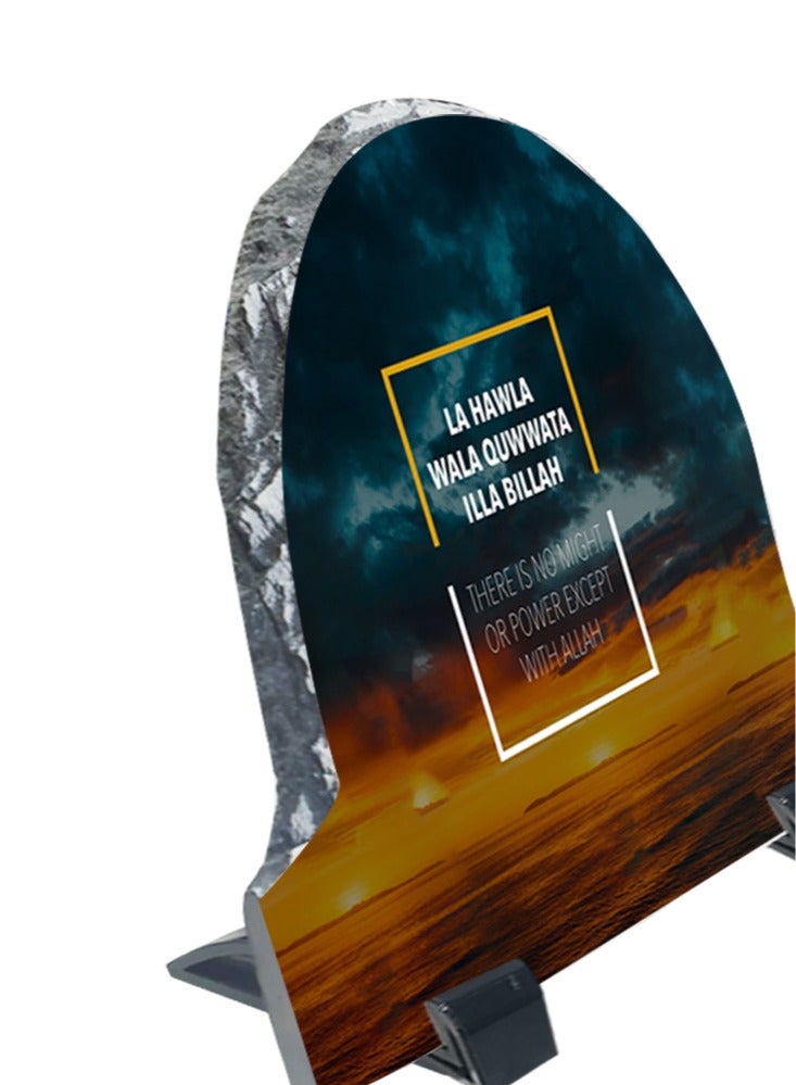 Service Zone Protective Printed White Rock Shape Marble Photo Frame for Table Top La Huwla Wala Quwwata Illa Billah  - Image 3