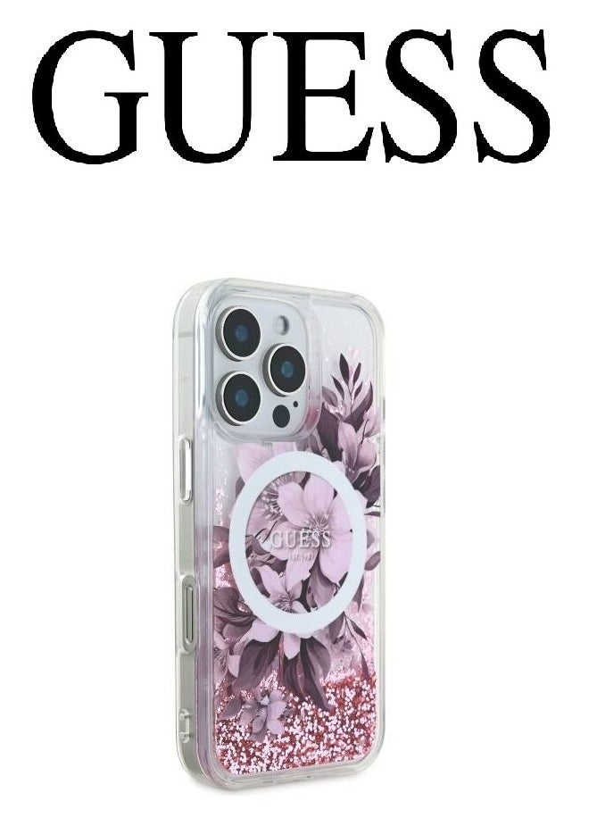 CG MOBILE - iPhone 16 Pro back Case, supports MagSafe wireless charging, transparent with original logo and approved design from the global brand Guess. From CG Mobile. Pink - Image 1