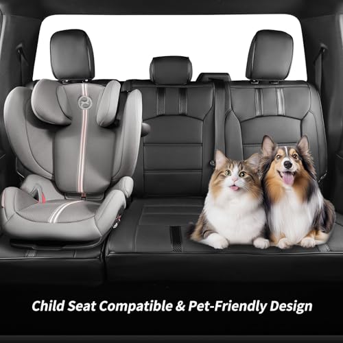 coverdream F150 Seat Covers Full Set for 2015-2020 Ford F150 SuperCrew XL,XLT & 2017-2022 F250/F350 Crew Cab XL,XLT Pickup,w/No Rear Armrest,Fully Covered,Waterproof Leather Car Seat Protector(Black) - Image 4