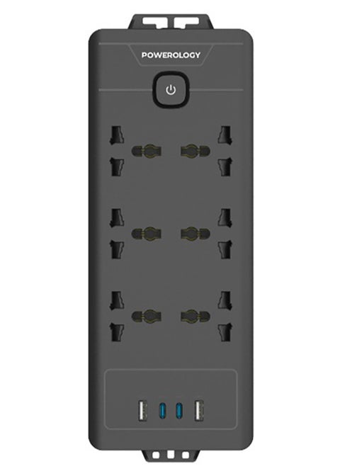 Power Strip 6AC 2500W and 2xUSB-A & 2xUSB-C Ports with Safety Power Switch / 3m Power Cord UK Plug / Simultaneous Charging / Built-in Safeguards / Safe Power Socket - Black