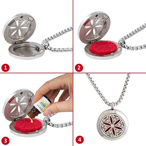 mEssentials Wild Essentials Flower of Life Essential Oil Diffuser Necklace, Stainless Steel Locket Pendant with 24 inch Chain, 12 Color Refill Pads, Customizable Color Changing Perfume Jewelry for Aromatherapy - Image 4
