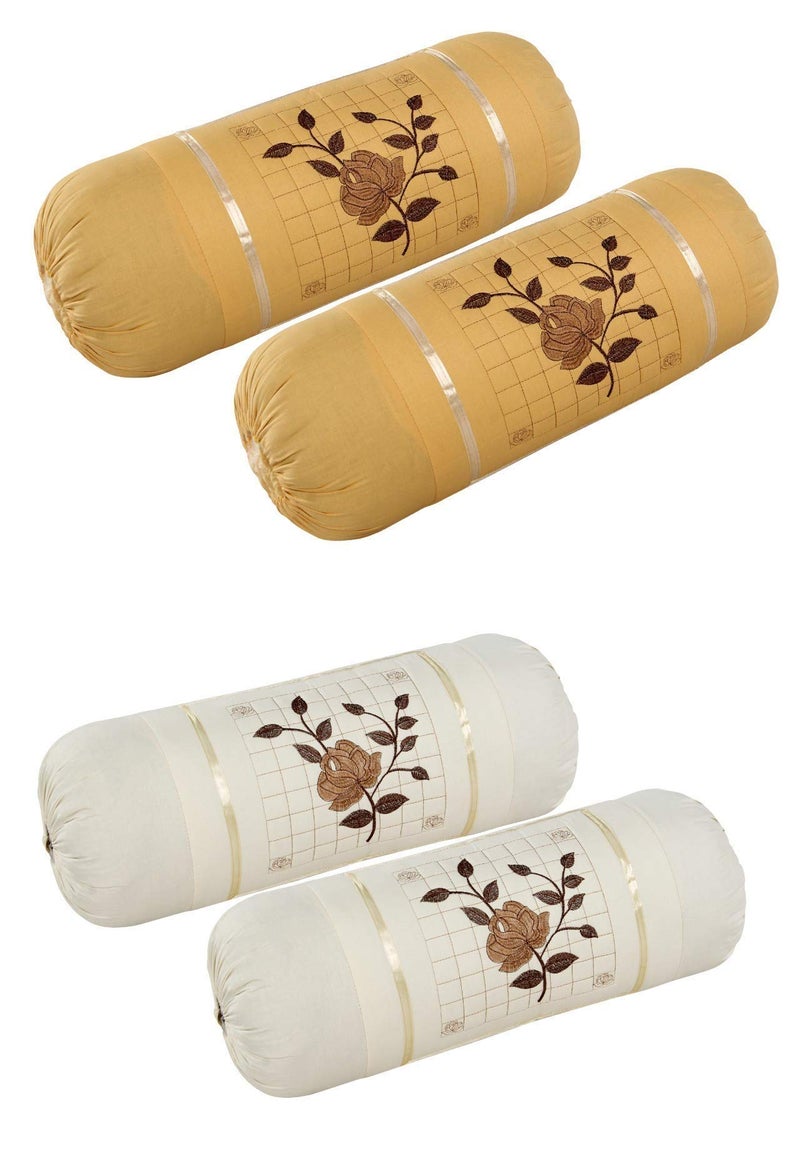 HSR Collection Cotton Bolster Cover, Bolster Pillow Cover Set of 4, Round Pillow Cover Set of 4-32 x 16 inches | White and Brown - Image 5