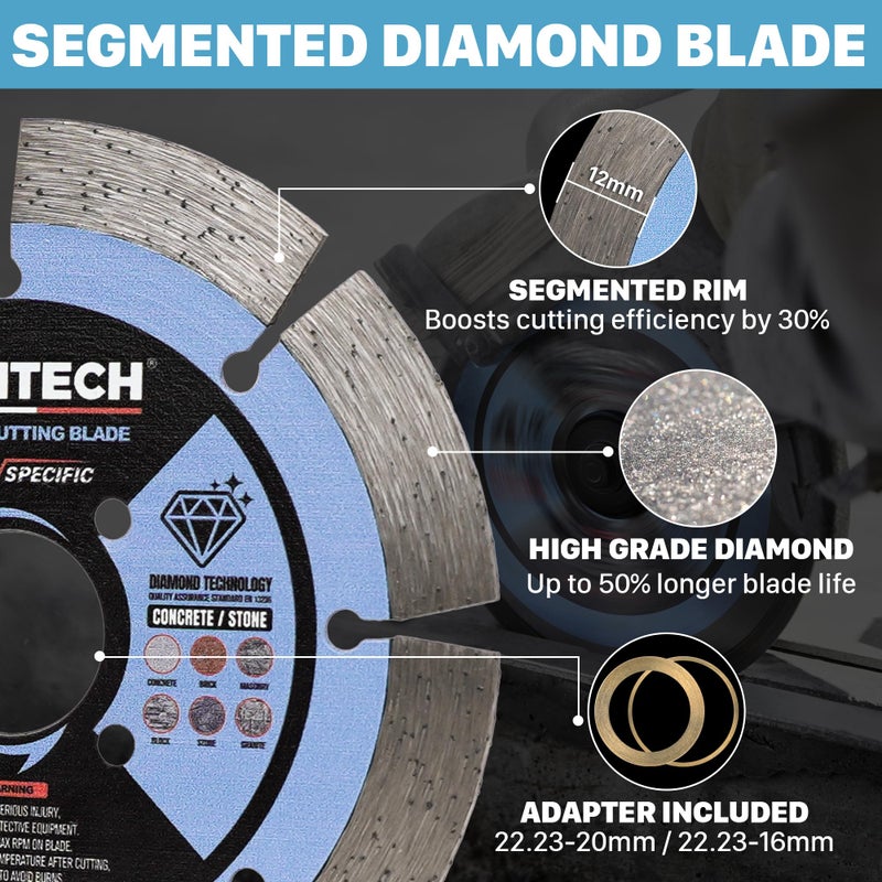 KEENTECH Segmented Diamond Saw Blade 4-1/2 inch, for Smooth Cutting Concrete Marble Granite Brick Masonry, Diamond Blade for Angle Grinder, 4.5" Dry or Wet Cutting Concrete Saw Blades (2-Pack) - Image 4