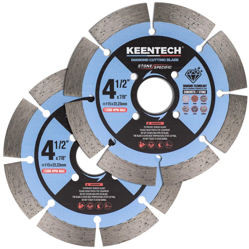 KEENTECH Segmented Diamond Saw Blade 4-1/2 inch, for Smooth Cutting Concrete Marble Granite Brick Masonry, Diamond Blade for Angle Grinder, 4.5" Dry or Wet Cutting Concrete Saw Blades (2-Pack) - Image 1