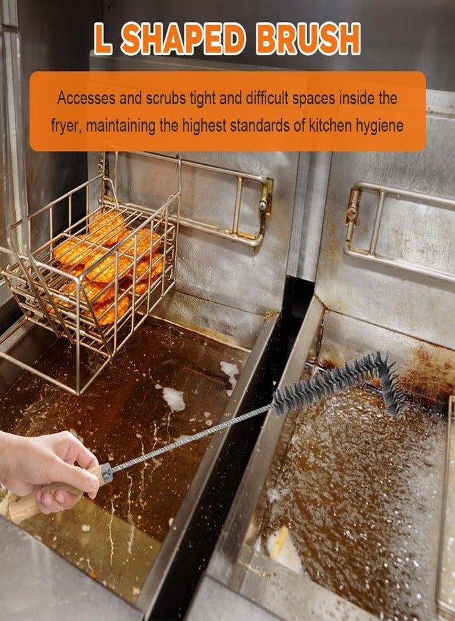 HONUTIGE 3 pcs Stainless Steel Fryer Cleaning Tools, Including L-Shaped Fryer Cleaning Brush Kitchen Fryer Cleanout Rod Long Handle Deep Fryer Basket Cleaning Brush Kitchen Restaurant Accessories - Image 3