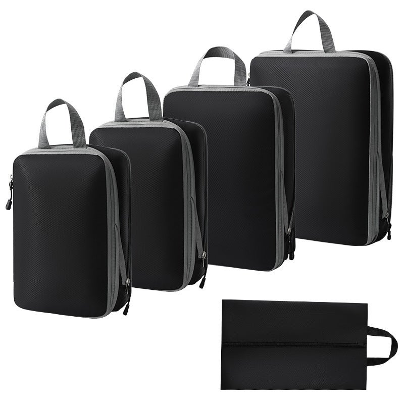 Travel Organizer Packing Cubes LuggageThree-piece set + s + shoe bag (black five-piece set) Three-piece set + s + shoe bag (black five-piece set)