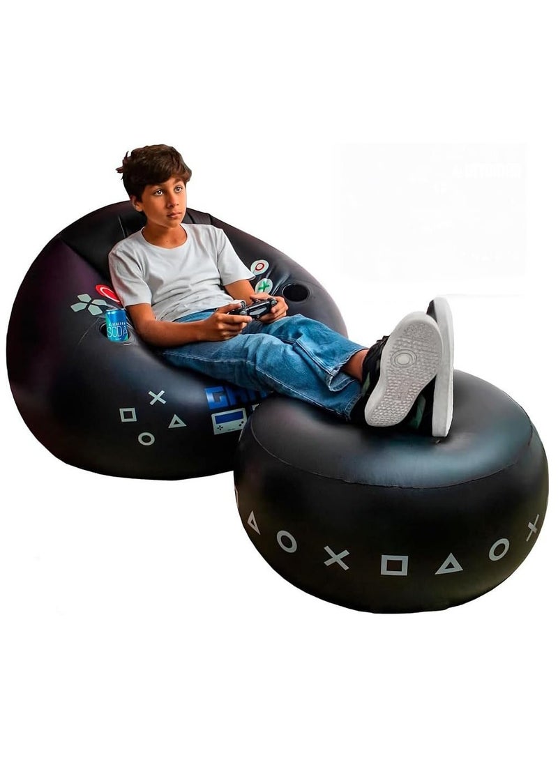 WALALLA 2 Pack Foldable Portable Inflatable Bean Bag Sofa, Inflatable Bean Bag Chairs, Beanless Bag, Inflatable Lounge Chair, Lazy Sofa, Lazy Chair, Air Gaming Chair with Cup Holders and Side Pocket - Image 1