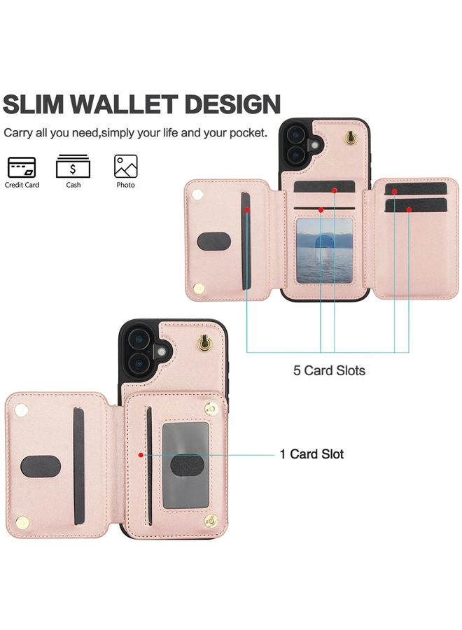 S-TOP Case For iPhone 16 Plus YM006 Skin Feel Zipper Card Bag Phone Case with Dual Lanyard - Image 2