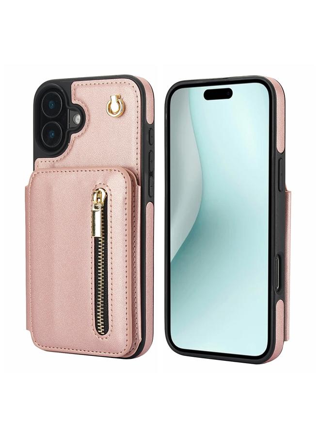 S-TOP Case For iPhone 16 Plus YM006 Skin Feel Zipper Card Bag Phone Case with Dual Lanyard - Image 1