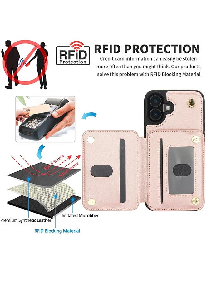 S-TOP Case For iPhone 16 Plus YM006 Skin Feel Zipper Card Bag Phone Case with Dual Lanyard - Image 3