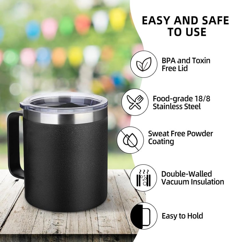 Volhoply 14oz Insulated Stainless Steel Coffee Mug with Leakproof Lid,Double Wall Vacuum Travel Coffee Cup with Handle,Reusable Metal Cups Tumbler,Camping Mugs Keep Hot/Cold,Gifts(Black,1) - Image 4