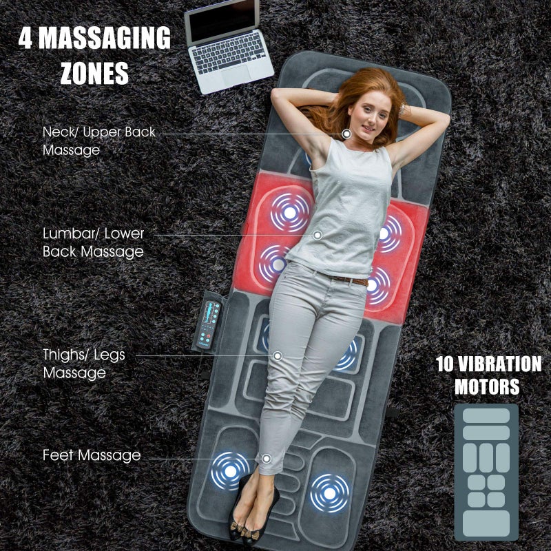 ERGOMASTER Massage Mat with 10 Vibrating Motors Heating Pad Full Body Massager Pad Cushion for Relieving Neck, Back, Waist, Legs (Massager mat-fi01) - Image 2