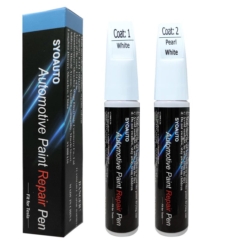 SYOAUTO Pearl White PPSW Touch Up Paint for Tesla Model Y 3 X S Car Touch Up Paint Pen 04 oz Automotive Scratch Repair Pen Brush and Tip 2 in 1 Pen Pearl White PPSW - Image 3