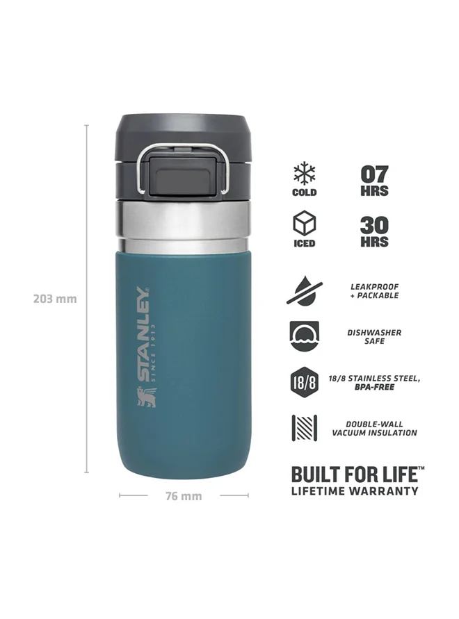 Stanley Stanley Quick Flip Water Bottle .47L / 16OZ Lagoon â€“ Leakproof | Stainless Steel Water Bottle | Push Button Locking Lid | BPA FREE | Cup Holder Compatible | Dishwasher safe | Lifetime Warranty