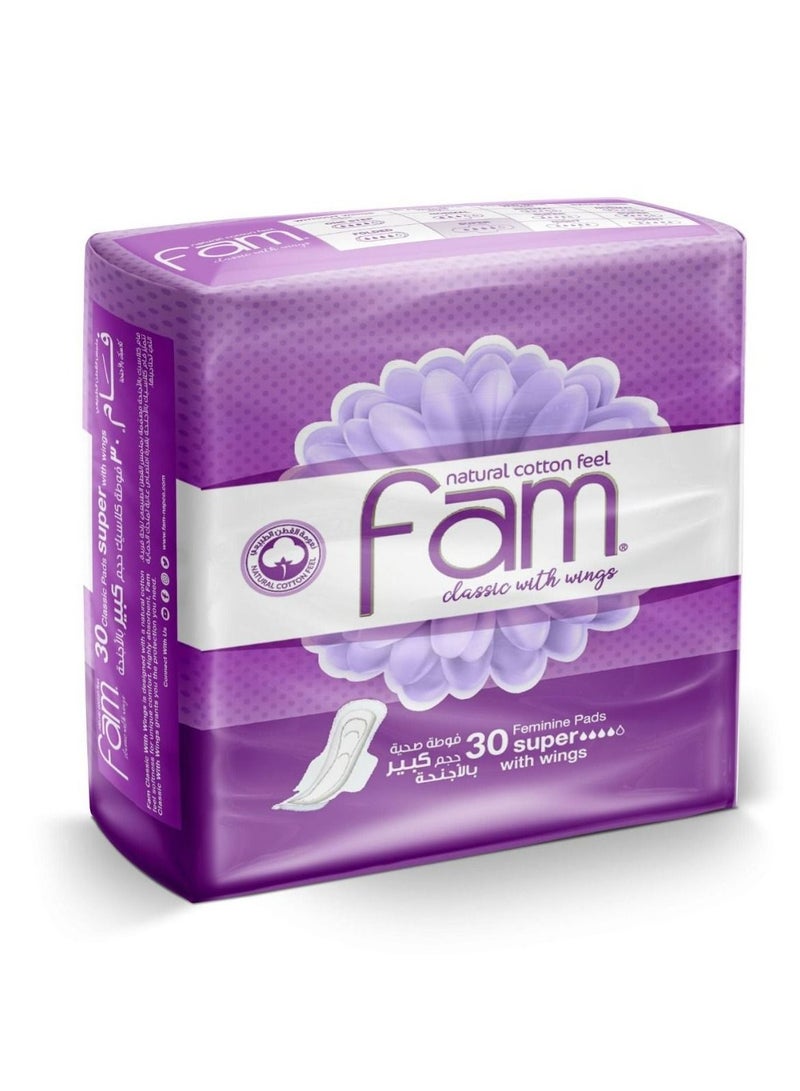 فام، فوط نسائية، كلاسيك بالأجنحة، حجم كبير - 30 قطعة - Image 2