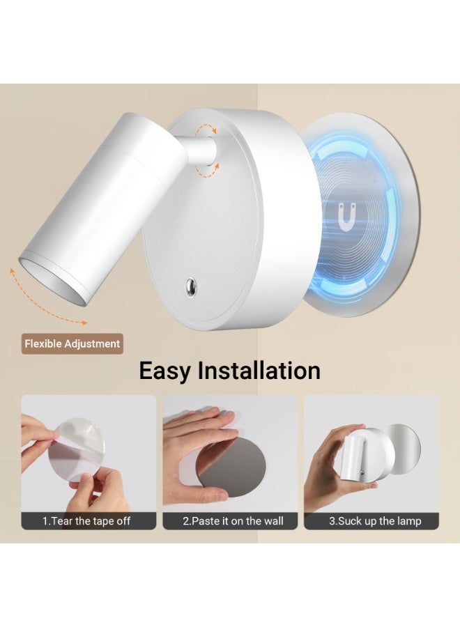 Wireless Led Spotlight Indoor, Plant Spotlight Indoor with Remote Dimmable, 350° Rotate, Rechargeable Uplighting Battery Powered Ceiling Light for Artwork Painting Plant Picture Lights-White - Image 3