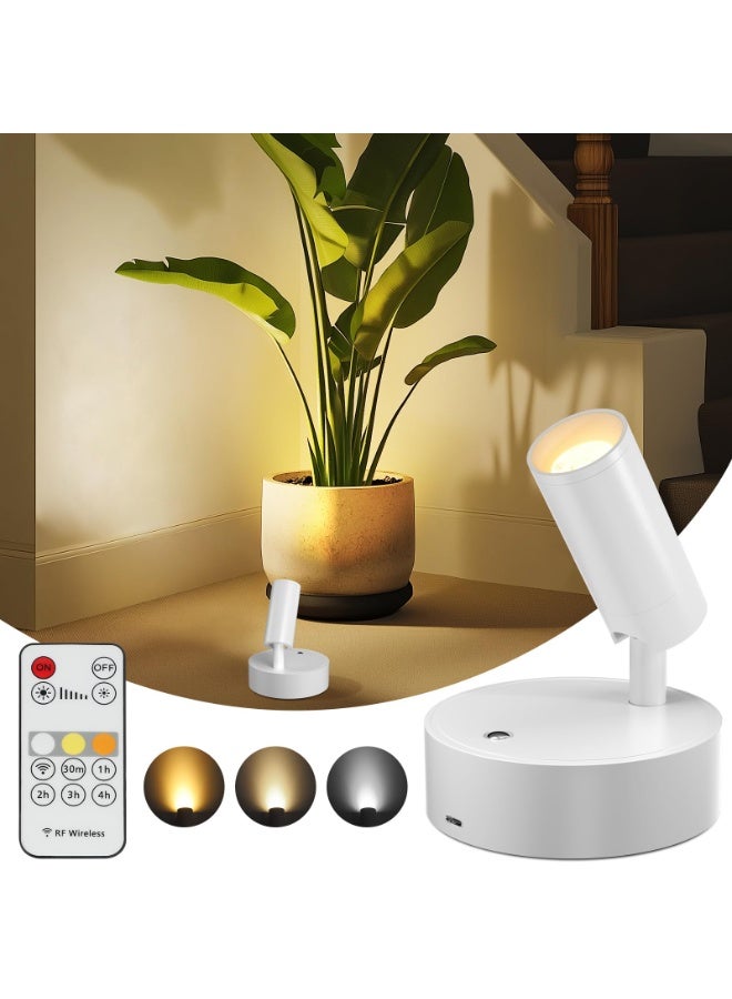 Wireless Led Spotlight Indoor, Plant Spotlight Indoor with Remote Dimmable, 350° Rotate, Rechargeable Uplighting Battery Powered Ceiling Light for Artwork Painting Plant Picture Lights-White - Image 1