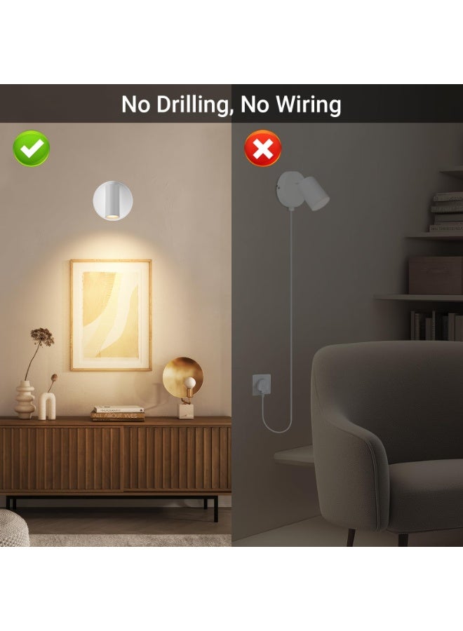 Wireless Led Spotlight Indoor, Plant Spotlight Indoor with Remote Dimmable, 350° Rotate, Rechargeable Uplighting Battery Powered Ceiling Light for Artwork Painting Plant Picture Lights-White - Image 2