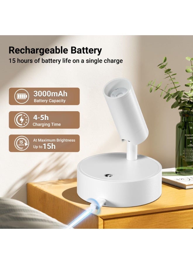 Wireless Led Spotlight Indoor, Plant Spotlight Indoor with Remote Dimmable, 350° Rotate, Rechargeable Uplighting Battery Powered Ceiling Light for Artwork Painting Plant Picture Lights-White - Image 4