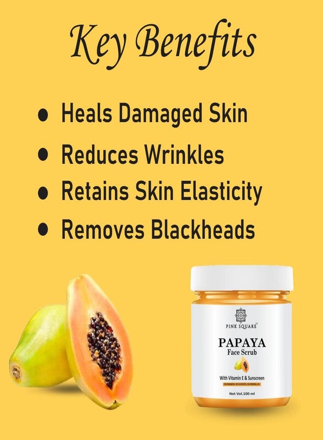 Pink Square Papaya Facial Scrub for Glowing Skin (Pack of 2, Each 100 gram)|Deep Cleansing and Gentle Exfoliation Paraben-Free Helps Reduce Tan Enhances Skin Radiance and Supports Pore Cleansing| - Image 2