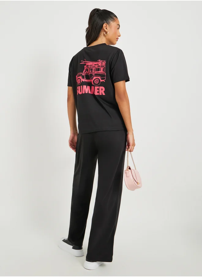 Styli Car Graphic Print Short Sleeve T-Shirt and Pants Co-Ords