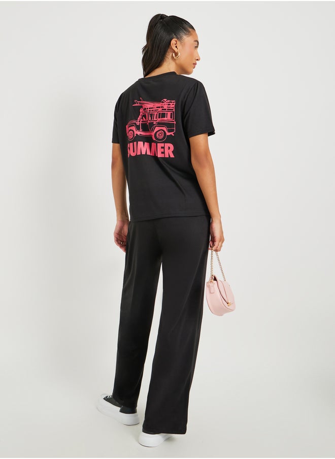 Take Two Car Graphic Print Short Sleeve T-Shirt and Pants Co-Ords  - Image 1