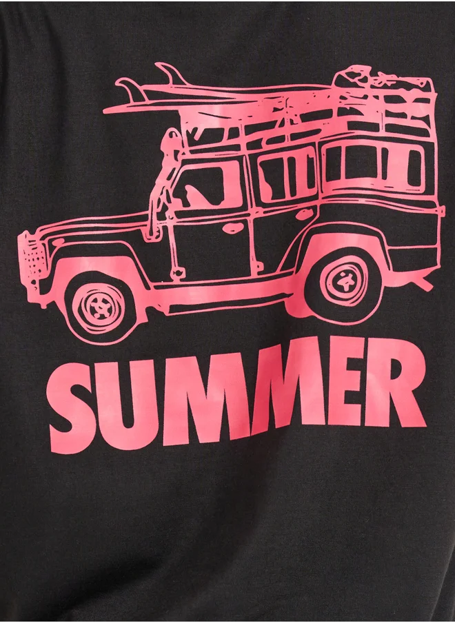 Styli Car Graphic Print Short Sleeve T-Shirt and Pants Co-Ords