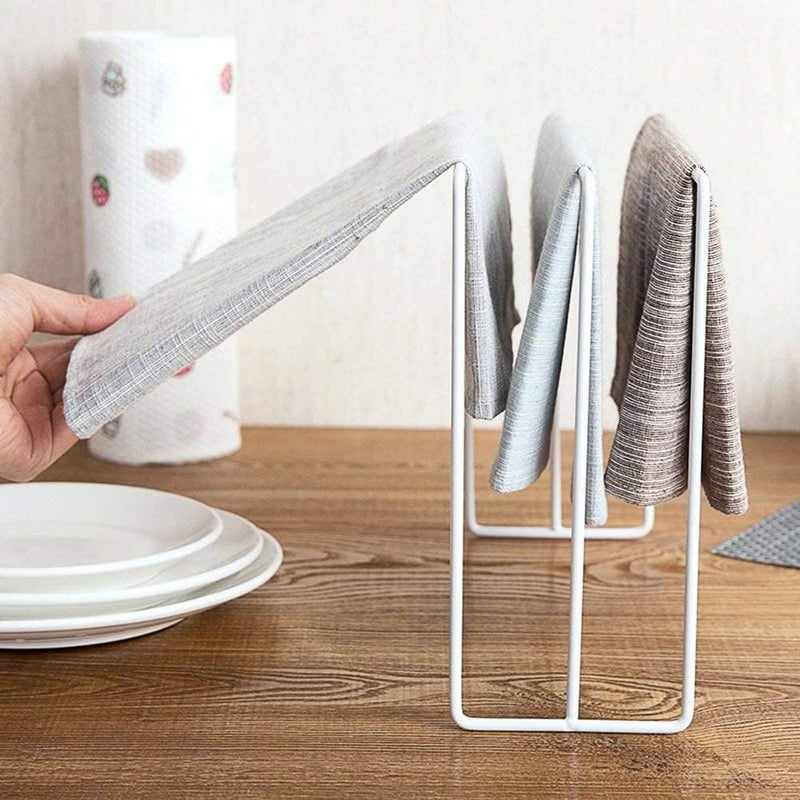 Indian Decor 21431 Table Organizer Towel Rack Towel Rag Holder Dishcloth Holder Stand Cleaning Cloth Drying Organizer Multi-Purpose Kitchen Bathroom Rack Stand Socks Hanger / (White) Made in India  - Image 2