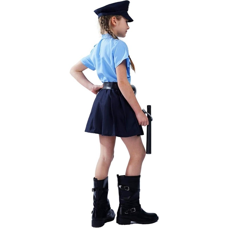 PGOND Police Officer Girls Uniform Party Costume For Dress-Up Cotton Blend Fabric Blue and Black Design Includes Hat, Jacket, Skirt, and Badge Accessory - Image 4