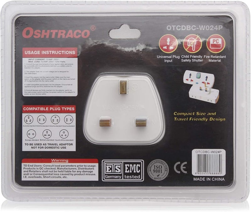 OSHTRACO 2 Way Universal plug Input Multi Socket outlet, with 2x 2pin outlet, and master switch - Image 2