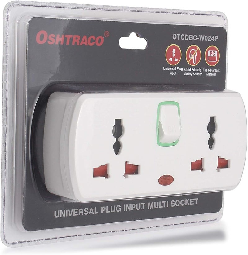OSHTRACO 2 Way Universal plug Input Multi Socket outlet, with 2x 2pin outlet, and master switch - Image 1