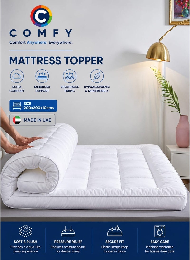 Comfy 180 x 200 x 10cm Hotel Style White Mattress Topper with Fiber Filling - Image 1