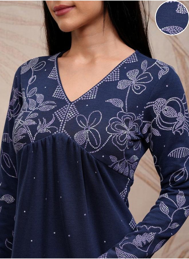 Vishudh Blue Floral Printed Straight Kurta With Trouser by Styli  - Image 5