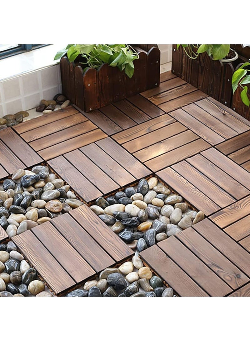 LINGWEI Pack of 10 Wooden Floor Tiles 30x30x3cm Wood Decking Office Floor Tiles Wooden Garden Tiles Brown - Image 1