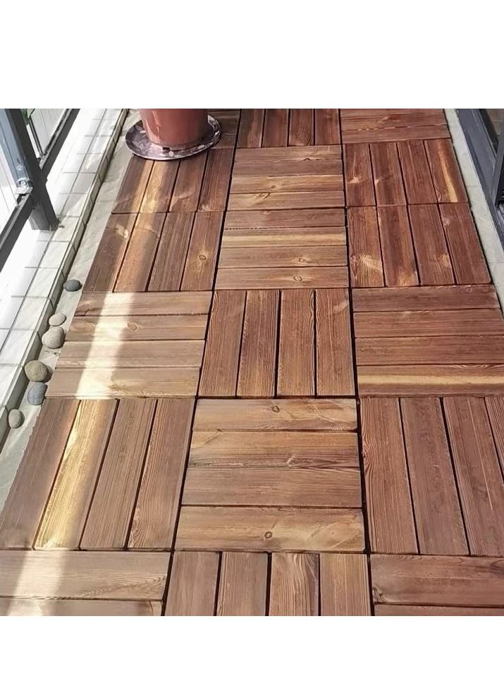 LINGWEI Pack of 10 Wooden Floor Tiles 30x30x3cm Wood Decking Office Floor Tiles Wooden Garden Tiles Brown - Image 3